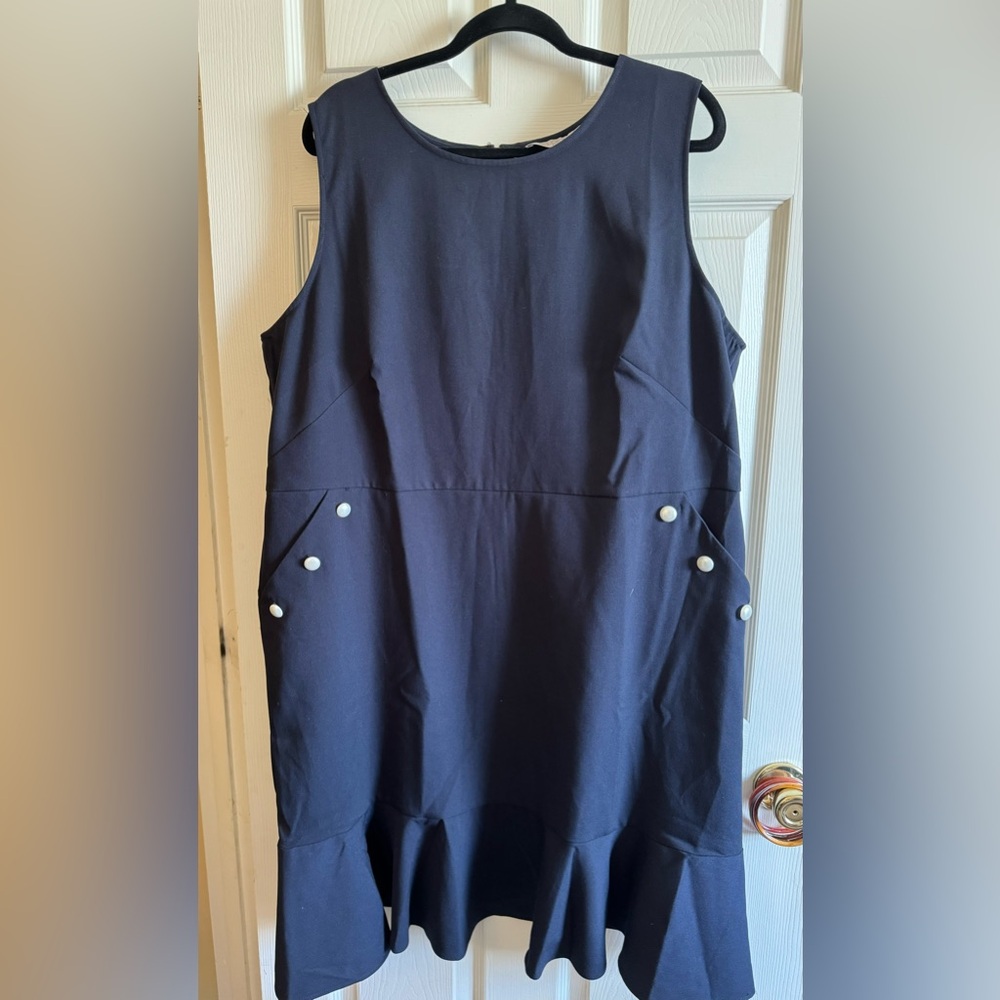 LOFT Navy Blue Pearl Button Pocket Dress. Size 20